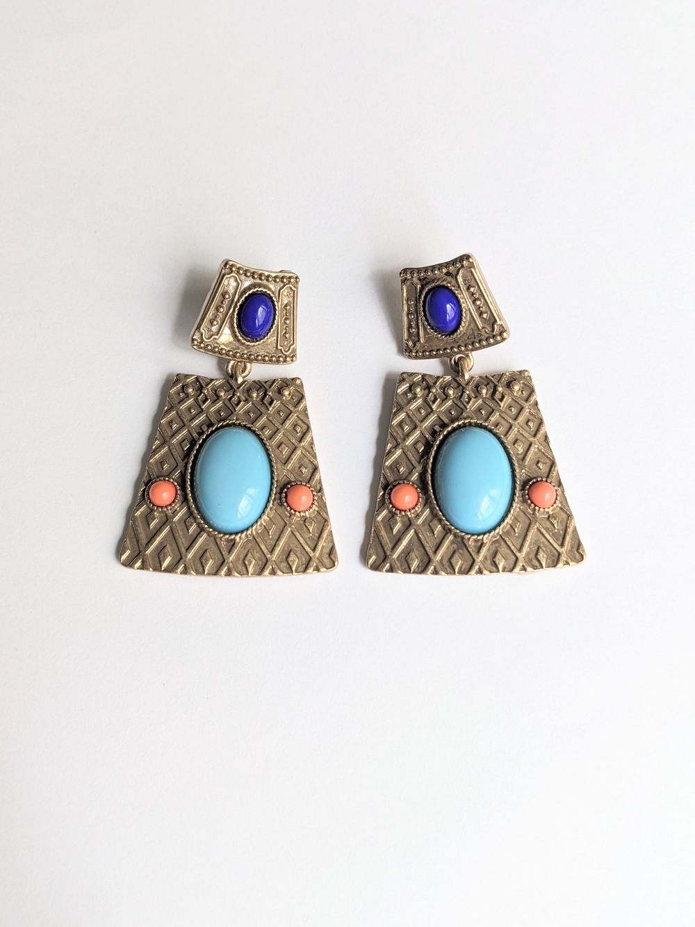 Turquoise Cabochon Statement Earrings